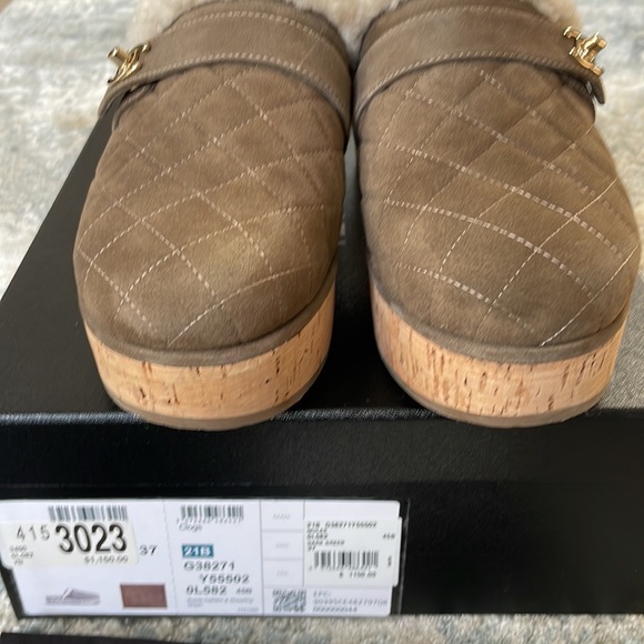 Authentic CHANEL 21A Quilted Suede Cork Shearling Mule / Clog Green/ Taupe SZ.37 - Picture 10 of 15